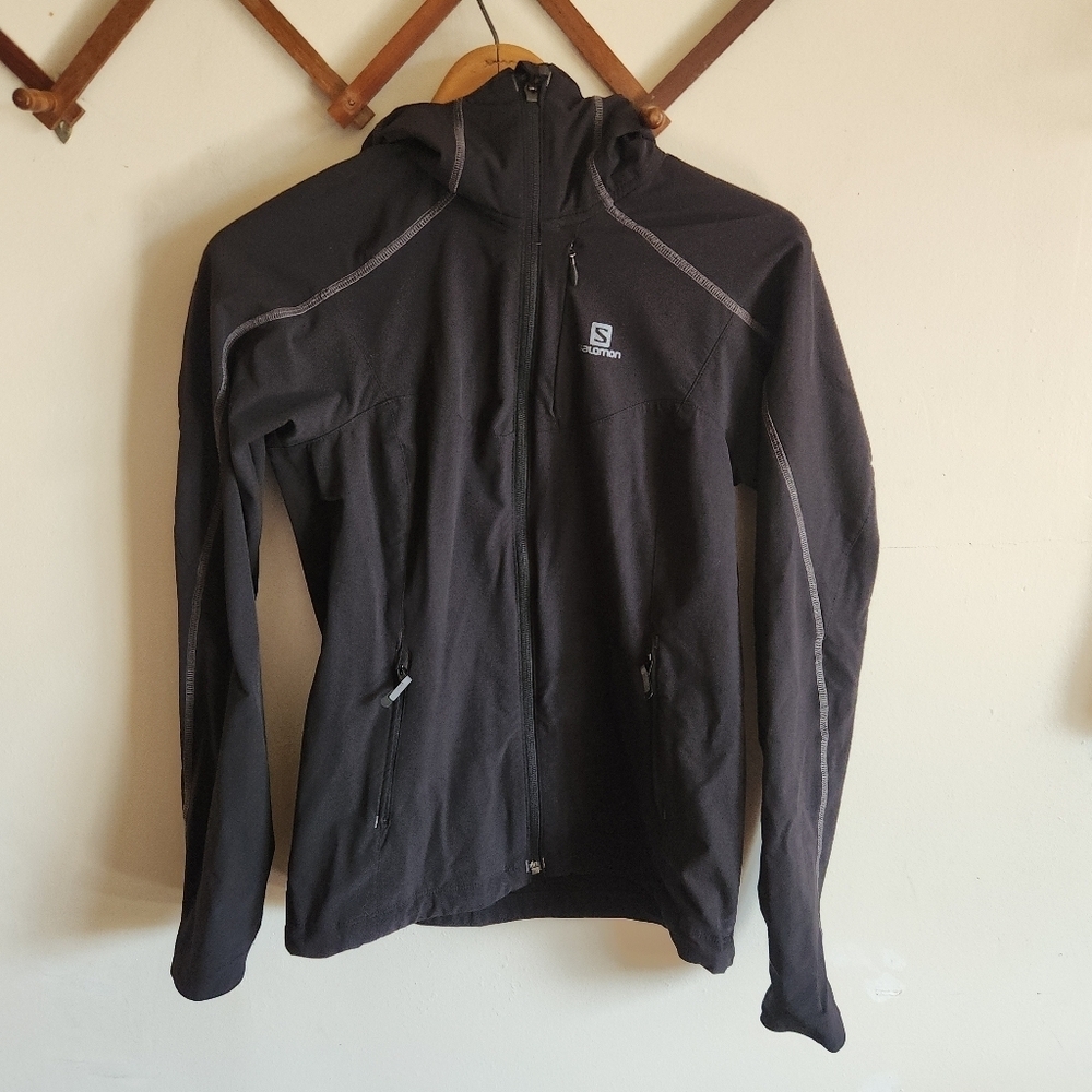Salomon Softshell Black Full-Zip Hooded Jacket Stretch X Small